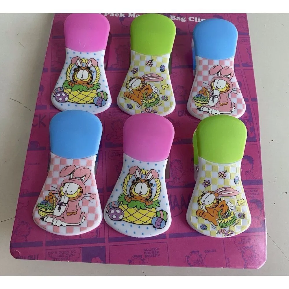 6 Pack Nickelodeon Garfield Magnetic Bag Clips Easter Spring Flowers Bunny‎ Eggs